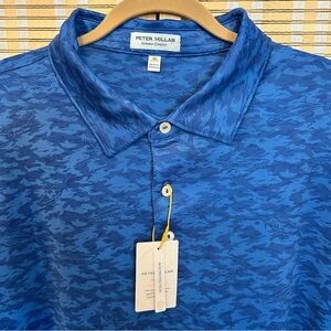 Peter Millar Summer Comfort Polo Shirt Mens XL Blue Camo Shark Attack